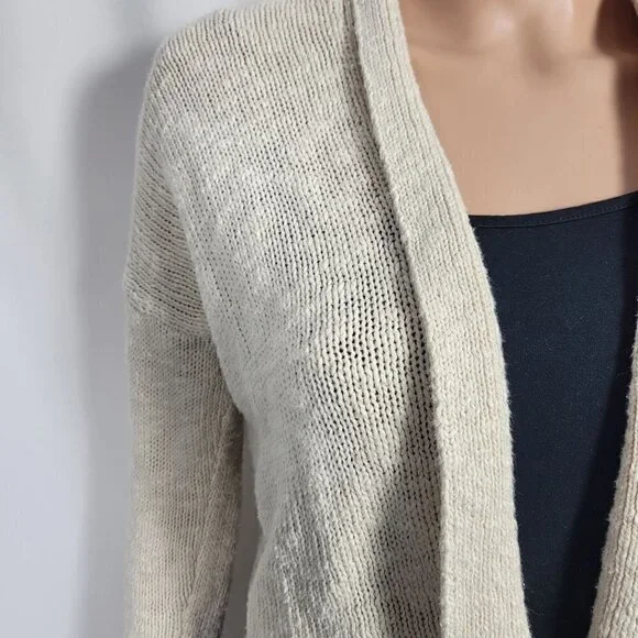 Lucky Brand Women's Cream Colored Cotton/Linen Blend Boho Crop Cardigan Size S - Picture 3 of 12